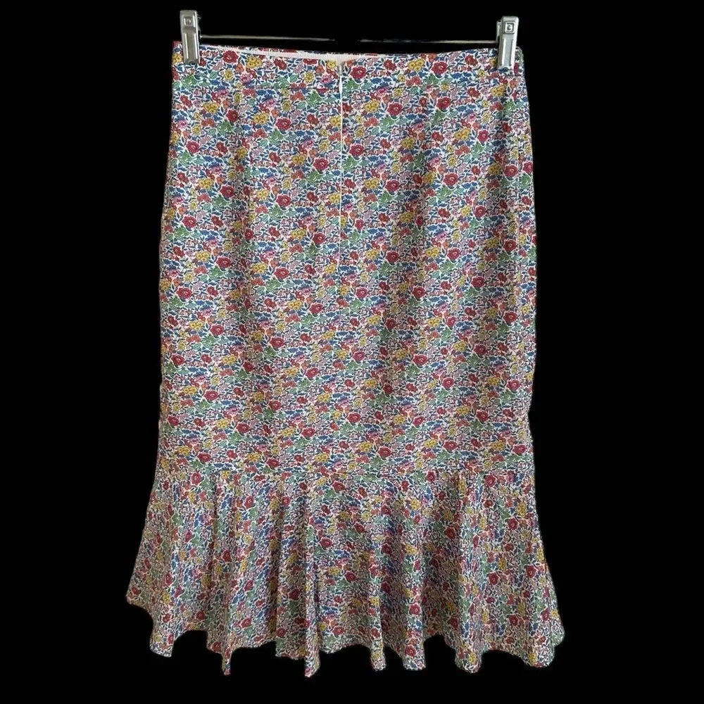 J Crew Womens Sz 4 Liberty London Favourite Flowers Trumpet Skirt Floral‎ Cotton